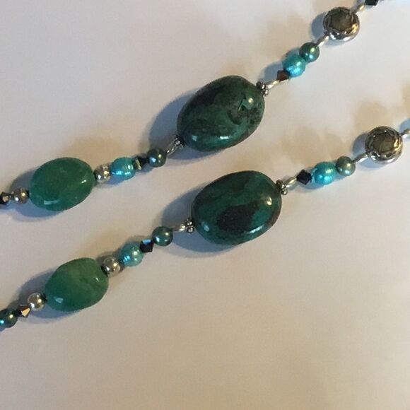 Sterling Silver, Natural Turquoise 24 " Necklace - Picture 8 of 11